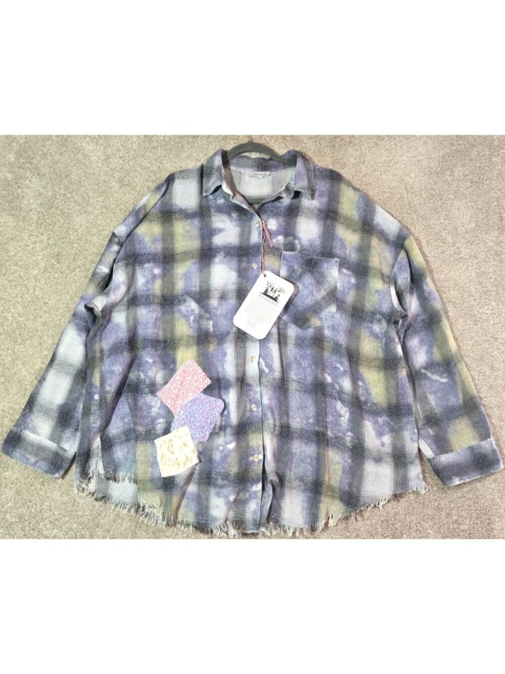 OOAK Upcycled Flannel Shacket Shirt Be Kind Sunflower Patch Oversized Women's 1X - Picture 3 of 13